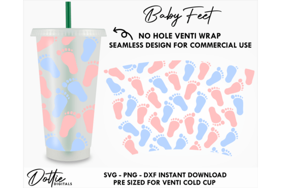 Baby Feet Cold Cup SVG 24oz Tumbler Wrap Graphics