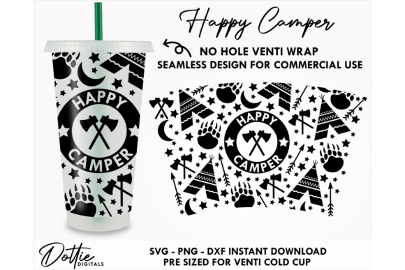 Camping Cold Cup No Hole SVG 24oz: Tumbler Wraps Graphics