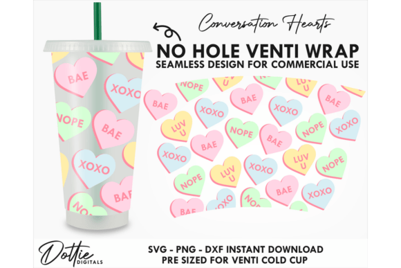 Candy Hearts Cold Cup SVG 24oz Tumbler Wraps Graphics