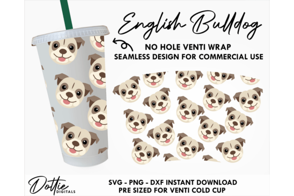 English Bulldog Cold Cup Tumbler Wrap Graphics