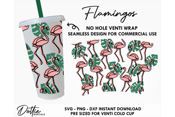 Flamingos Cold Cup No Hole SVG 24oz Graphics & Tumbler Wraps