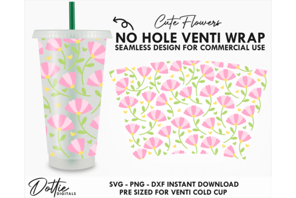 Flowers Cold Cup No Hole SVG 24oz – Tumbler Wraps Graphics