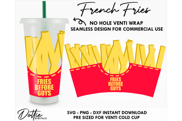 French Fries Cold Cup No Hole SVG 24oz Graphics