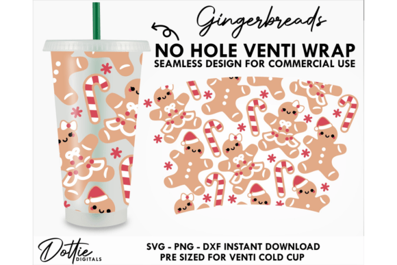 Gingerbread Cold Cup No Hole SVG: Tumbler Wraps Graphics