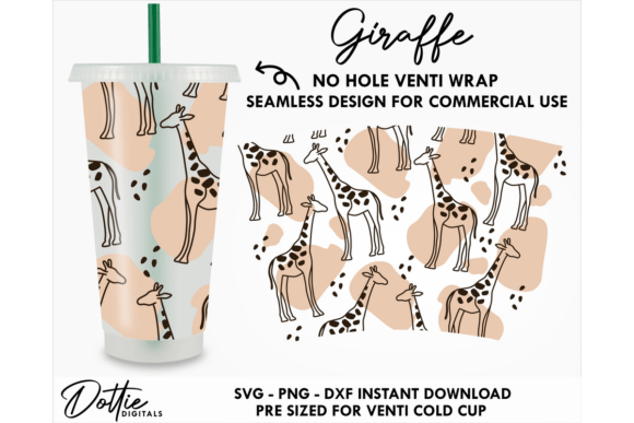 Giraffe Cold Cup No Hole SVG 24oz Graphics Tumbler Wraps