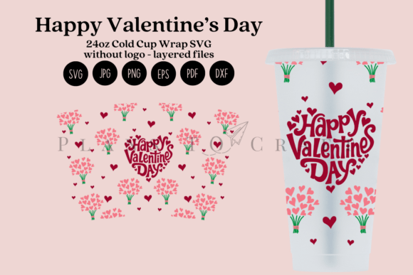 Happy Valentine Day 24oz Cup Wrap: Tumbler Graphics