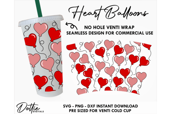 Heart Balloons Cold Cup No Hole SVG 24oz