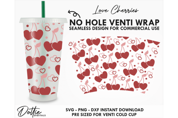 Heart Cherry Cold Cup SVG: Tumbler Wraps & Graphics