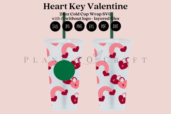 Heart Key Valentine 24oz Cold Cup Wrap: Graphics & Tumbler Wraps
