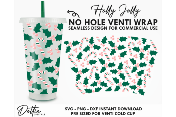 Holly Xmas Cold Cup No Hole SVG: Tumbler Wraps & Graphics