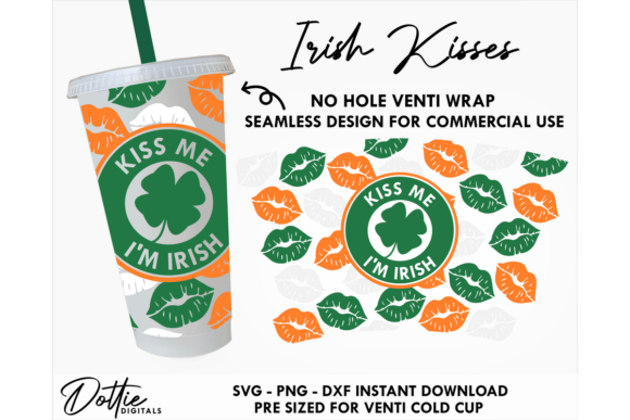 Irish Kiss MarkCold Cup No Hole SVG 24oz Graphics & Tumbler Wraps