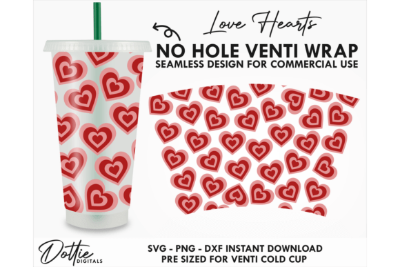 Love Hearts Cold Cup No Hole SVG – Tumbler Wraps Graphics