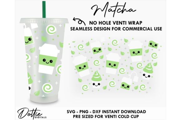 Matcha Drink Cold Cup No Hole SVG 24oz Graphics for Tumbler Wraps