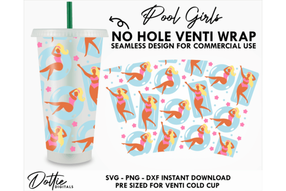 Pool Girls Cold Cup No Hole SVG for Tumbler Wraps