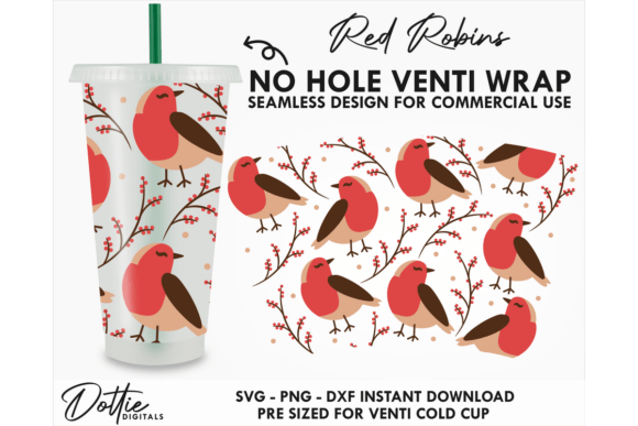 Robins Xmas Cold Cup No Hole SVG 24oz: Graphics for Tumbler Wraps