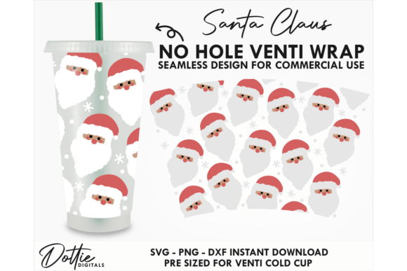 Santa Face Cold Cup SVG 24oz: Graphics & Tumbler Wraps