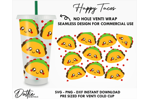 Tacos Cold Cup No Hole SVG 24oz Graphics & Tumbler Wraps