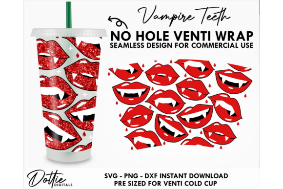 Vampire Teeth Cold Cup Wrap: Graphics for Tumbler Sellers
