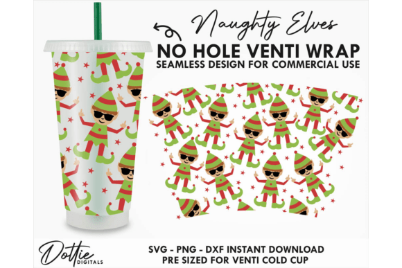 Xmas Elf Cold Cup No Hole SVG 24oz: Graphics & Tumbler Wraps