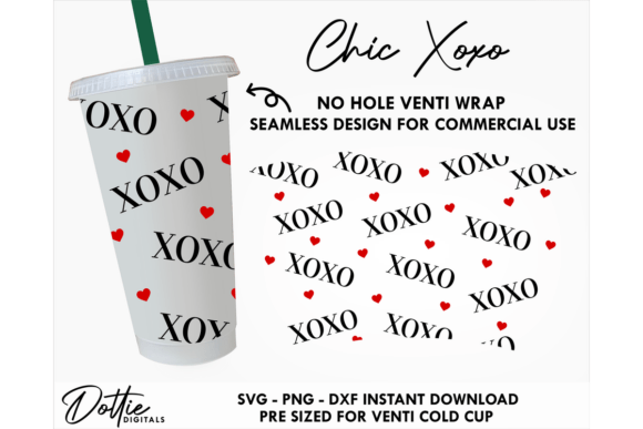 Xoxo Love Cold Cup No Hole SVG 24oz Tumbler Wraps Graphics